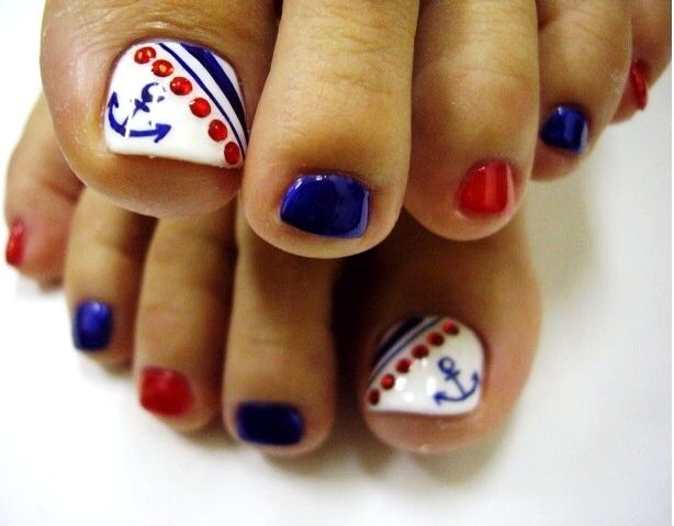 Fourth Of July Nautical Sign Nail Art For Toe