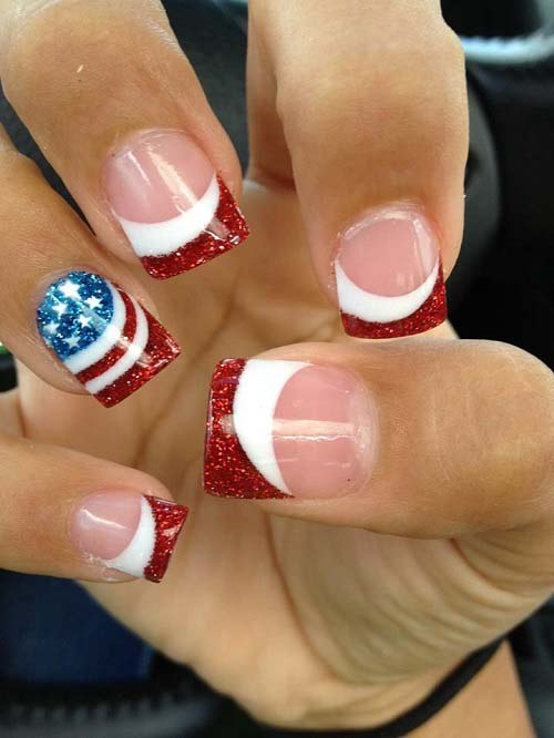 Fourth Of July Sparkle Gel Nail Art