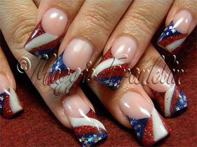French Tip Acrylic Fourth Of July Nail Art