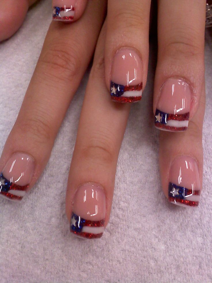 French Tip American Flag Fourth Of July Nail Art