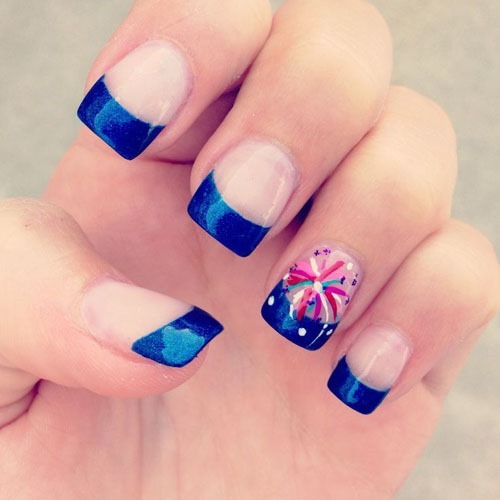 French Tip Fireworks Accent Fourth Of July Nail Art