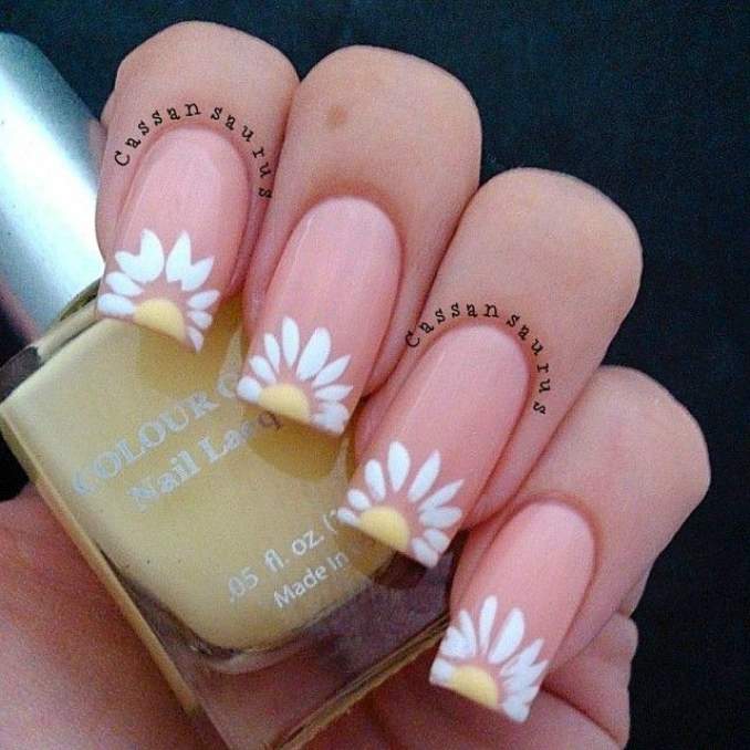 French Tip Flowers Nail Art Design