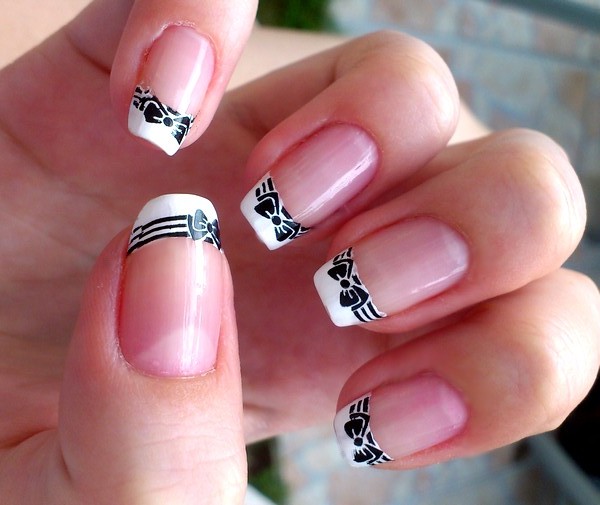 French Tip Nails With Simple Bow Nail Art Idea