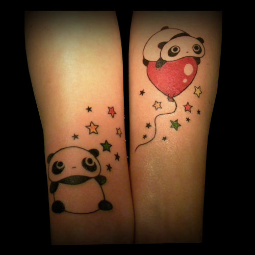 Friendship Panda And Star Tattoo On Forearms