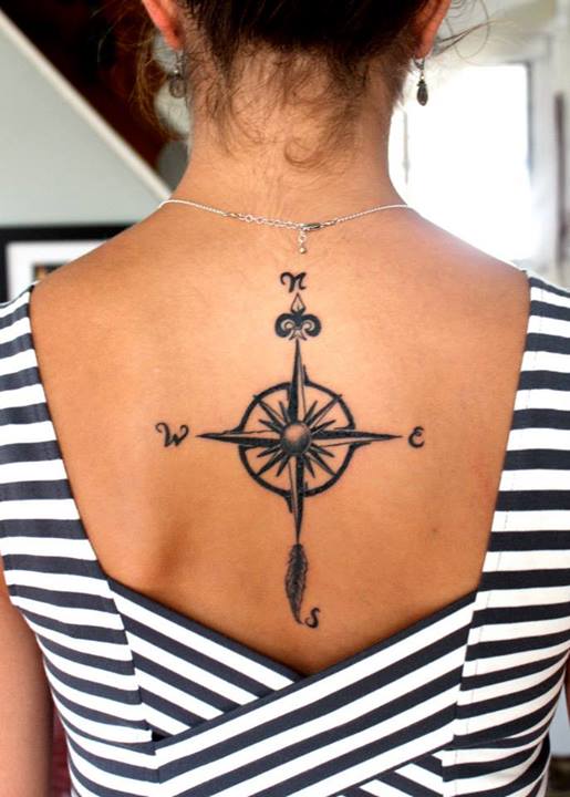 Girl Upper Back Compass Tattoo