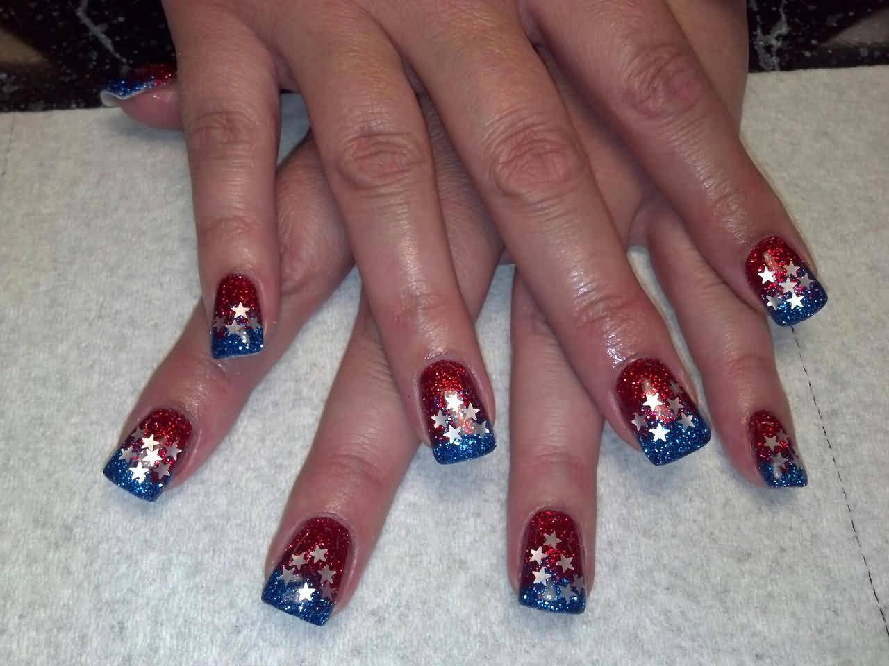 Glitter Fourth Of July Nail Art With Stars