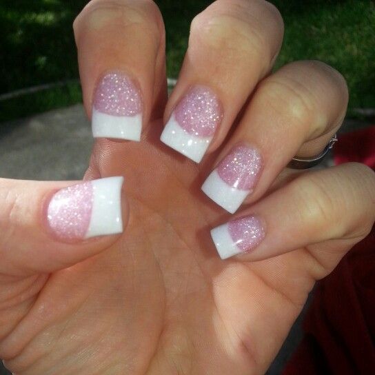 Glitter Nails With White French Tip Nail Art