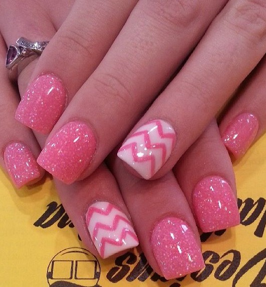 Glitter Pink Chevron Nail Art
