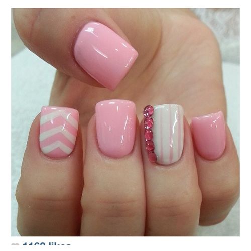 Glossy Pink Chevron Nail Art