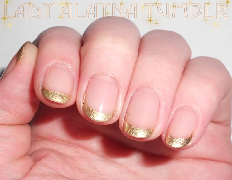 Gold Glitter French Tip Nail Art