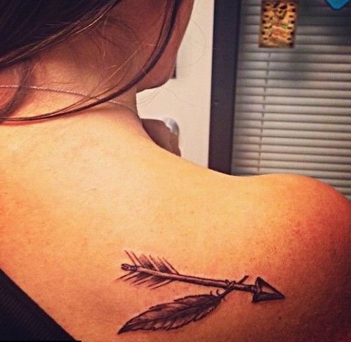 Good Looking Arrow Tattoo On Right Shoulder For Girl