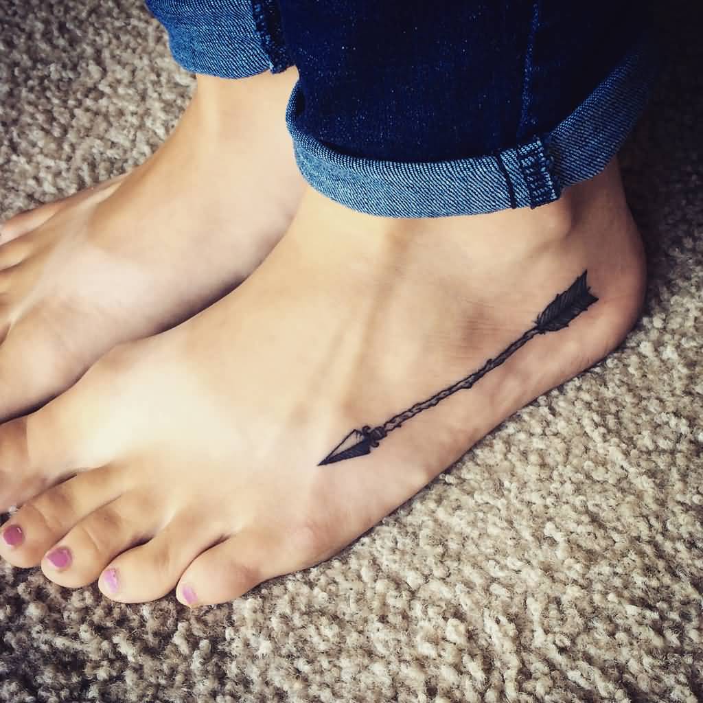 Great Arrow Tattoo On Foot For Girl