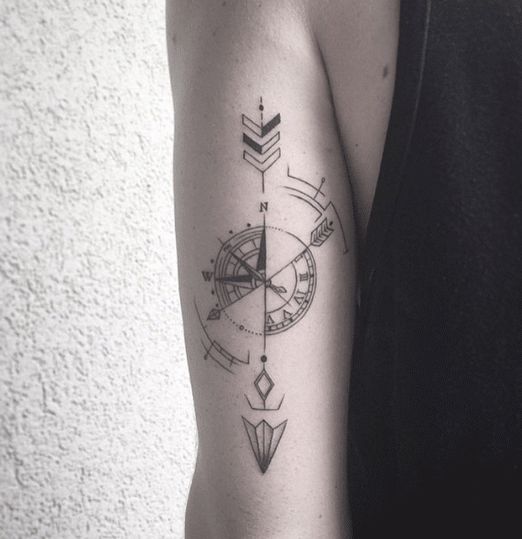 Great Compass Arrow Tattoo On Arm