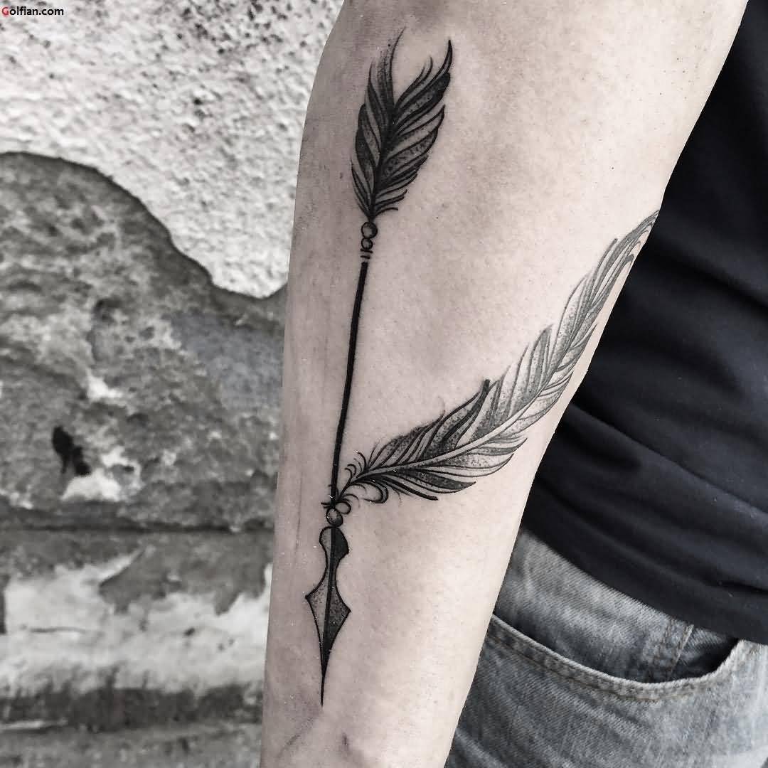 Great Looking Tribal Arrow Tattoo On Forearm