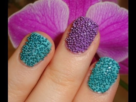Green And Purple Caviar Nail Art Design