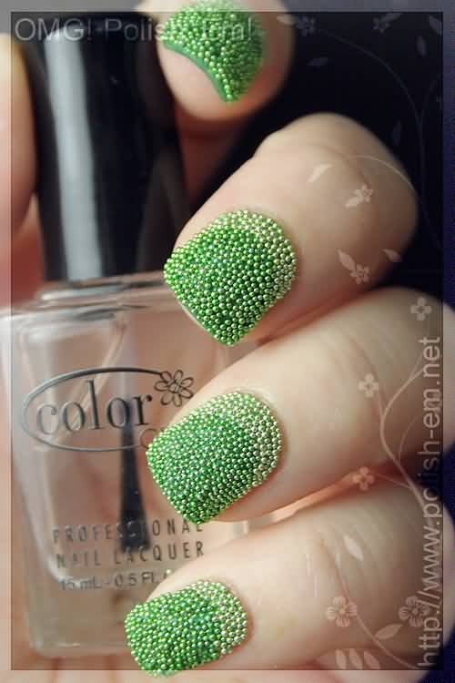 Green Ombre Caviar Nail Art Design