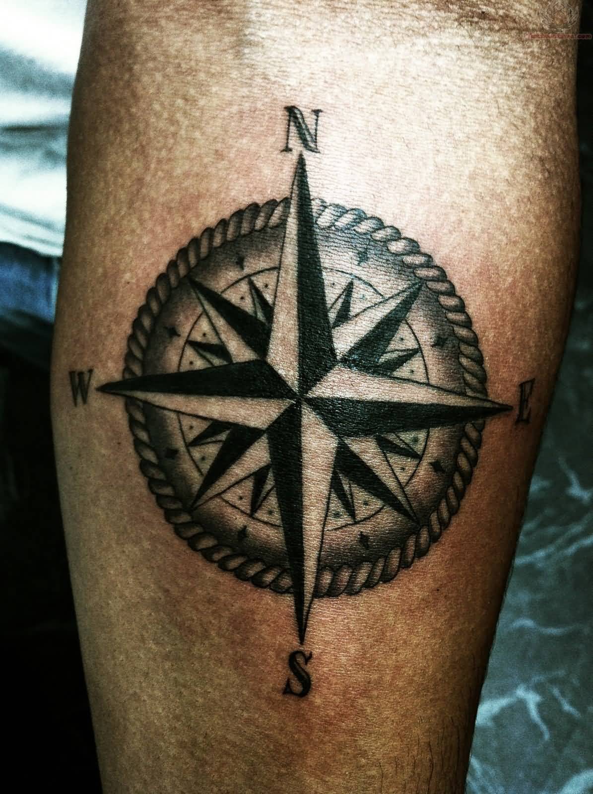Grey And Black Compass Tattoo For Men