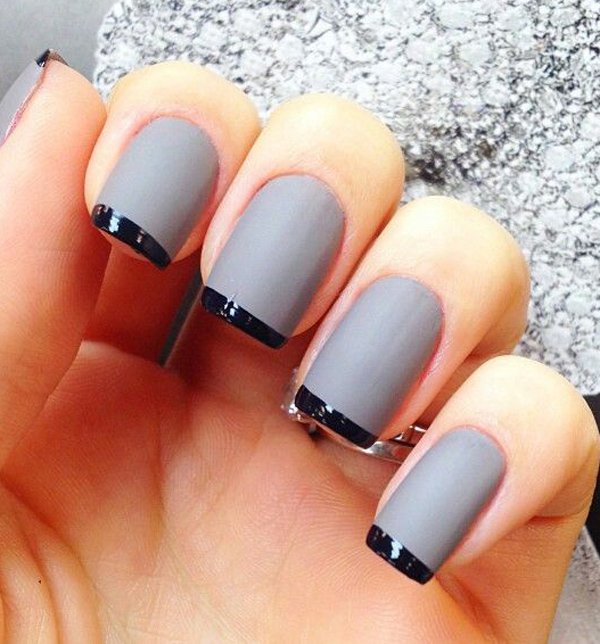 Grey Nails With Black French Tip Nail Art
