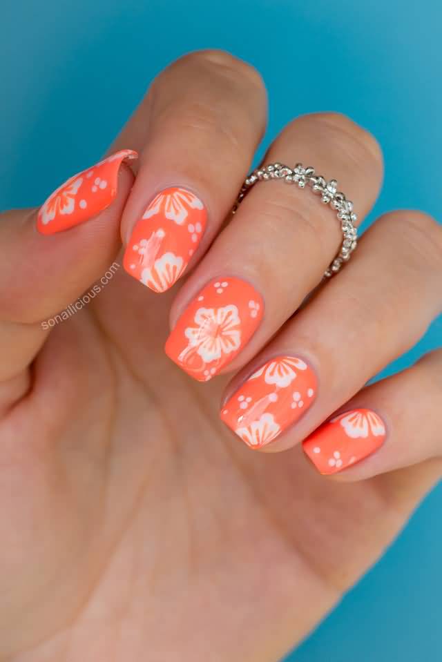 Hawaiian Flower Nail Art Design Idea