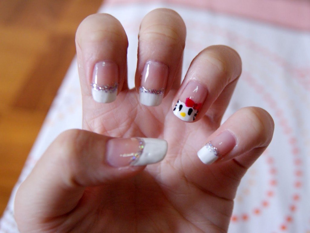 Hello Kitty French Tip Nail Art Design