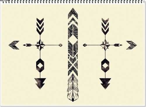 Incredible Arrows With Feather Tattoo Design