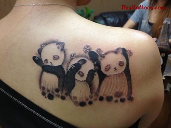 Incredible Baby Pandas Sleeping Tattoo On Upper Back