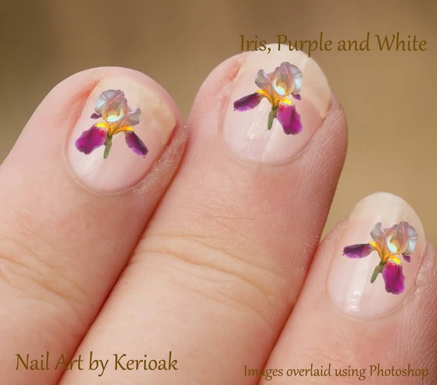 Iris Purple And White 3d Flowers Nail Art