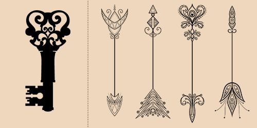 Key And Four Beautiful Arrows Tattoo Design