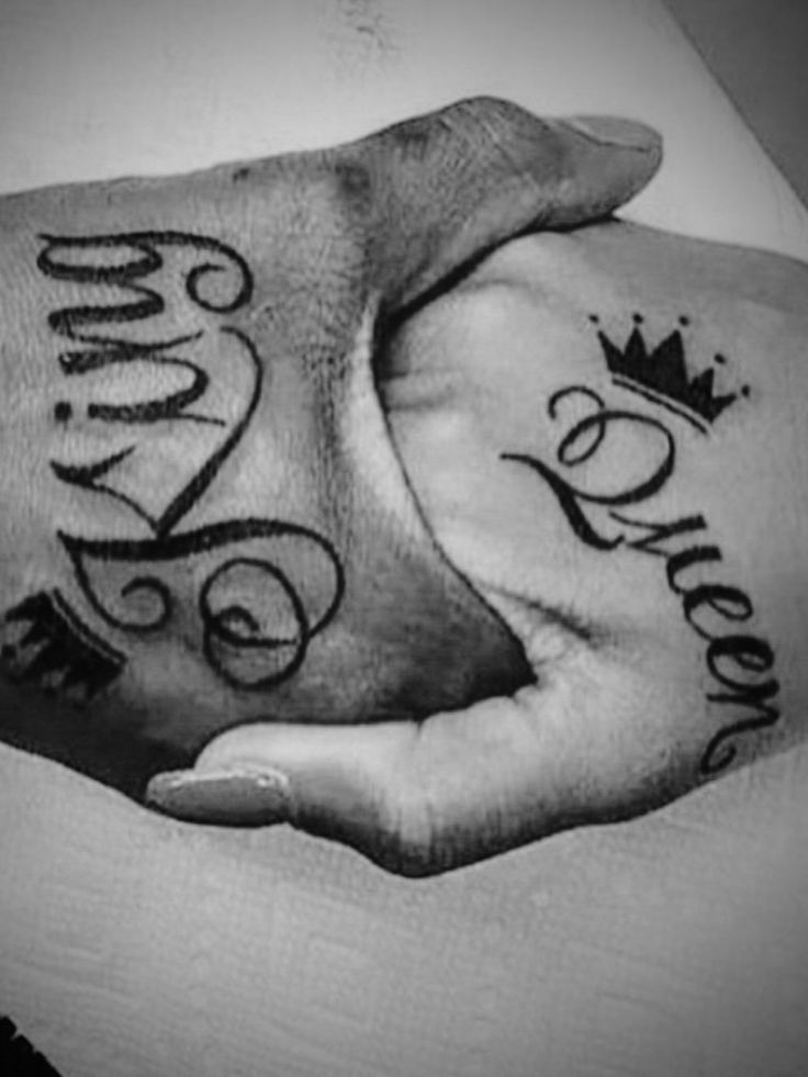 King And Queen Matching Couple Tattoo On Hands