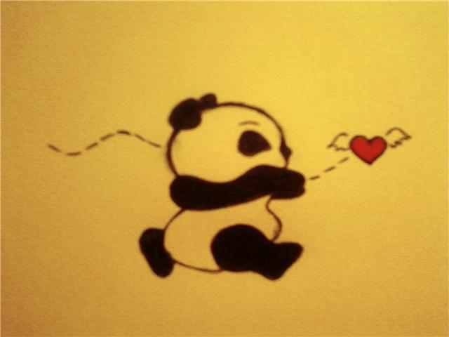 Little Panda Chasing Love Heart With Angel Wings Tattoo Design