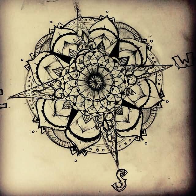 Mandala Flower Compass Tattoo Design