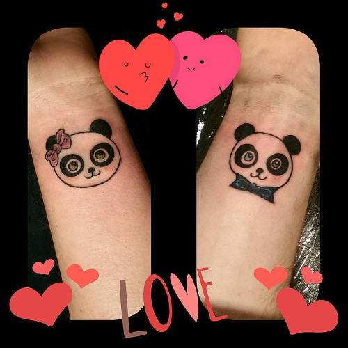 Matching Love Panda Tattoos On Both Wrists