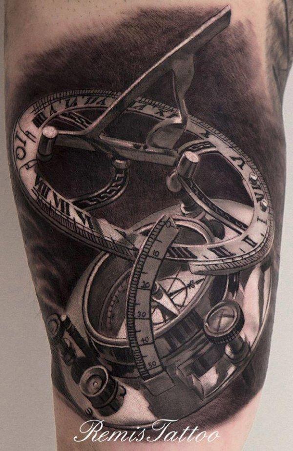 Mechanical Compass Tattoo by Remis Tattoo