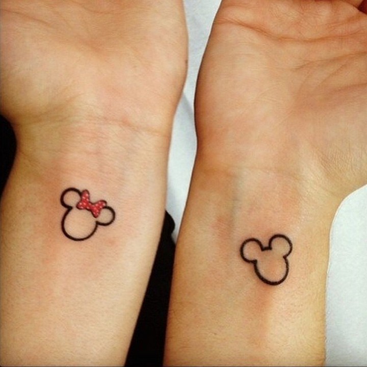 Minnie And Mickey Outline Couple Tattoos