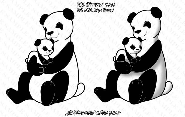 Mother Panda With Baby Panda Tattoo Design