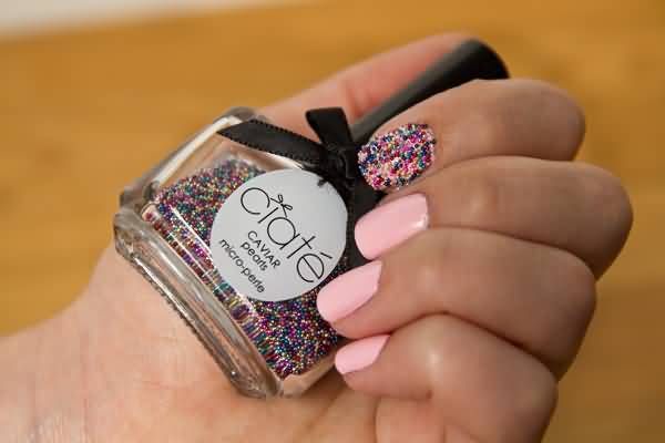 Multicolored Accent Caviar Nail Art
