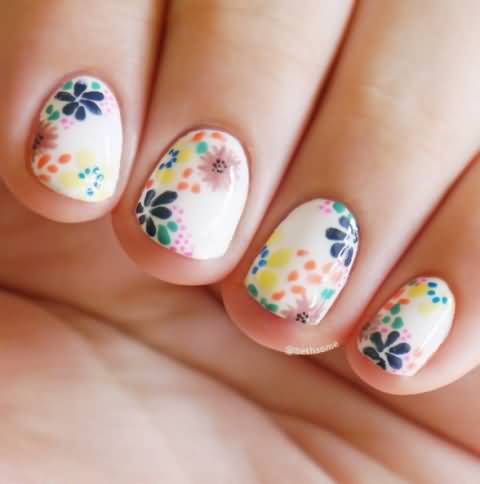Multicolored Flower Nail Art Design