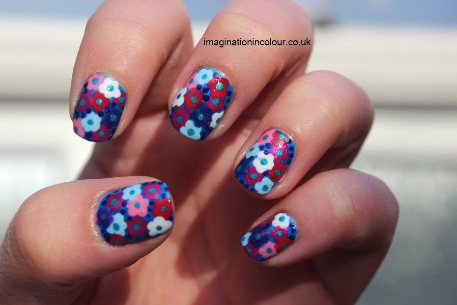 Multicolored Flowers Nail Art Design