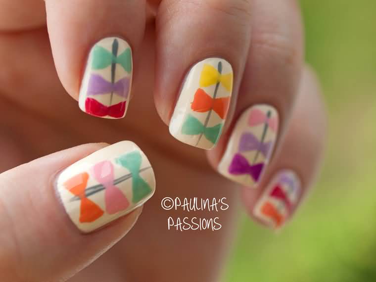 Multicolored Simple Bow Nail Art