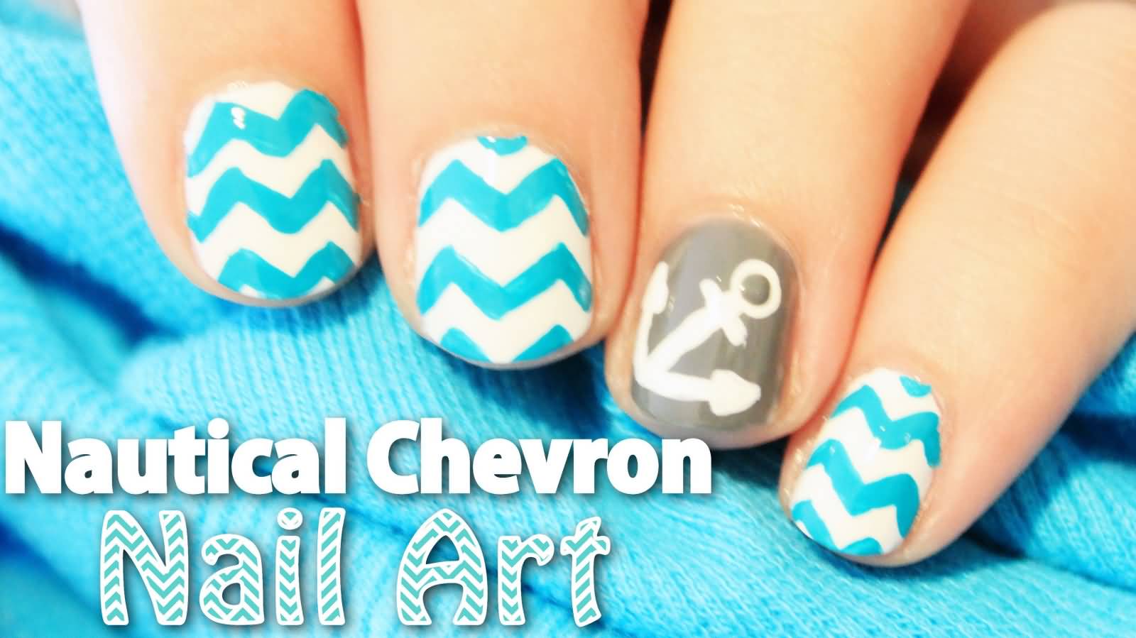 Nautical Chevron Nail Art Design