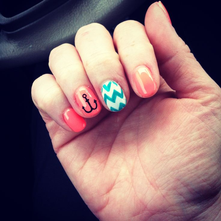 Nautical Sign And Accent Chevron Nail Art