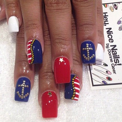 Nautical Signs With Caviar Beads Fourth Of July Nail Art