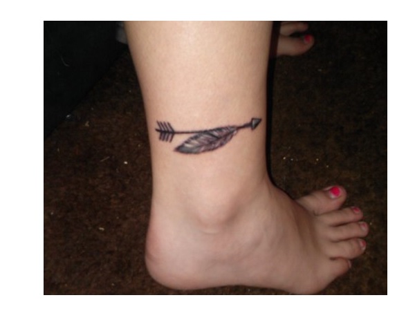 Nice Arrow With Feather Tattoo On Ankle