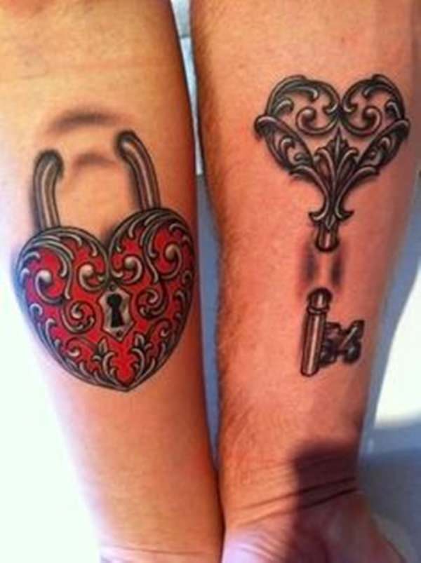 Nice Lock And Key Couple Tattoos On Forearm