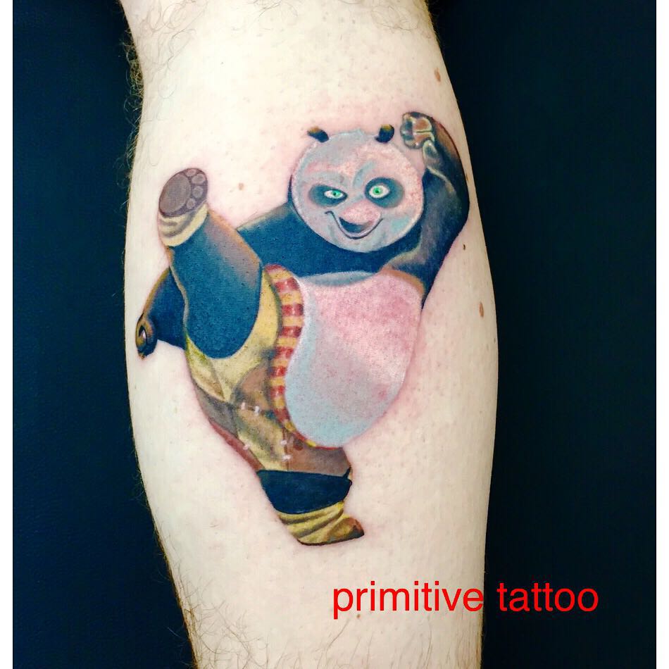 Nice Po Kung Fu Panda Tattoo On Arm Sleeve