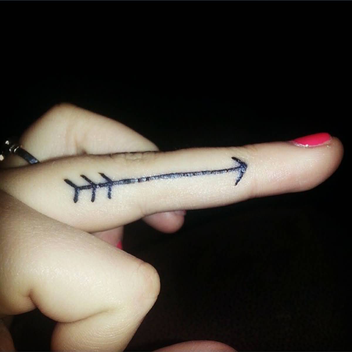 Nice Small Black Arrow Tattoo On Finger For Women