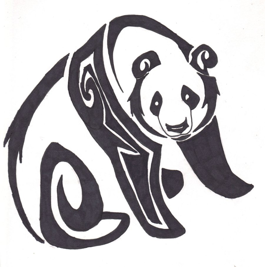 Nice Tribal Panda Tattoo Design By Wolfhappy