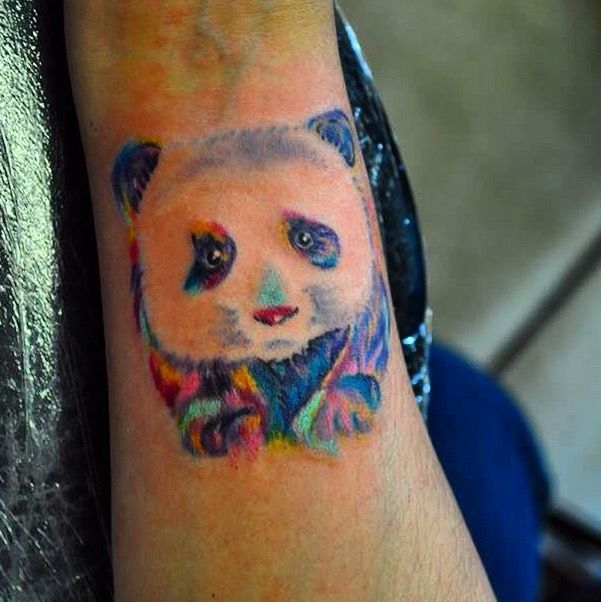 Nice Watercolor Panda Tattoo On Wrist