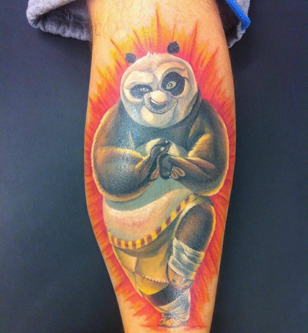 Nicely Colored Kung Fu Panda Tattoo On Arm Sleeve