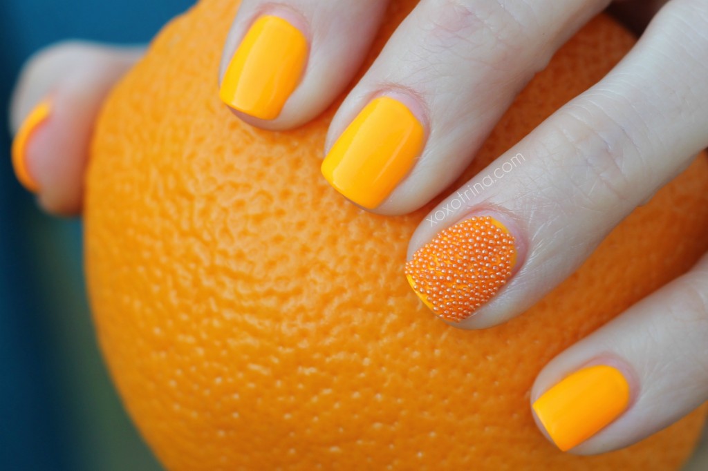 Orange Color Caviar Nail Art Design